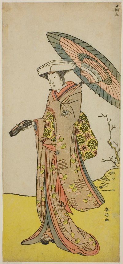 Der Schauspieler Nakayama Kojuro VI als Chinzei Hachiro Tametomo verkleidet als Lady Hotoke (Hotoke Gozen) im Stück Yukimotsu Take Furisode Genji, aufgeführt im Nakamura Theater im elften Monat, 1785 von Katsukawa Shunkо̄