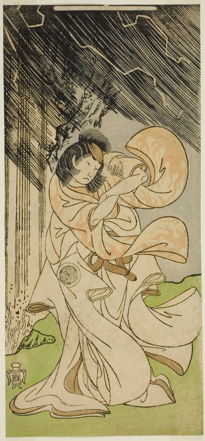 Der Schauspieler Yamashita Kinsaku II als Donnergöttin im Stück Onna Narukami, aufgeführt im Morita-Theater im ersten Monat, 1770 von Katsukawa Shunsho