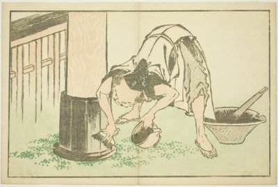 Handwerker arbeitet am Tempel, aus dem Bilderbuch der realistischen Gemälde von Hokusai von Katsushika Hokusai