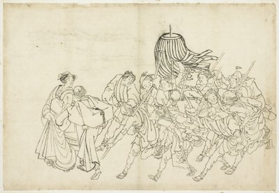 Feuerwehrleute marschieren zu ihrem Fest, 1615-1868 von Katsushika Hokusai