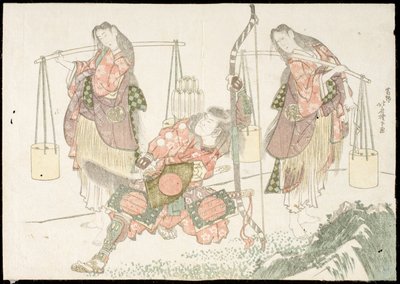 Minamoto no Tametomo und zwei Salzsammler von Katsushika Hokusai
