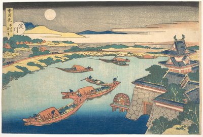 Mondlicht am Yodo-Fluss, aus der Serie Schnee, Mond und Blumen von Katsushika Hokusai