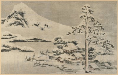 Dorf am Meer im Schnee von Katsushika Hokusai