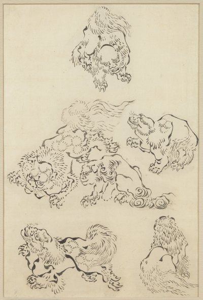 Sechs Löwen von Katsushika Hokusai