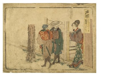 Station Totsuka auf dem Tokaido-Weg aus der Surimono Tokaido Serie, ca. 1800-1804 von Katsushika Hokusai