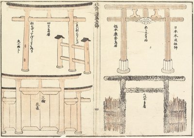 Verschiedene Arten von Torii-Bögen, 1816 von Katsushika Hokusai