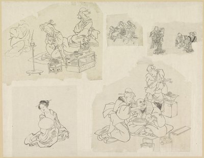 Fünf Darstellungen von Menschen in verschiedenen Situationen von Katsushika Hokusai