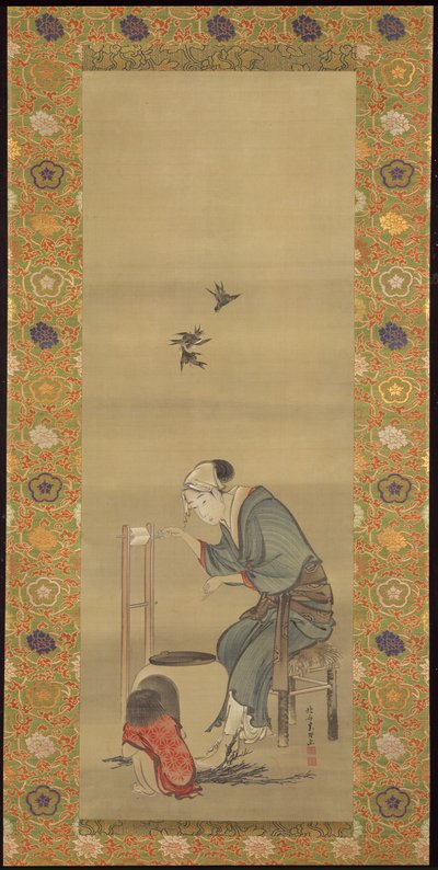 Frau beim Seidenspinnen von Katsushika Hokusai