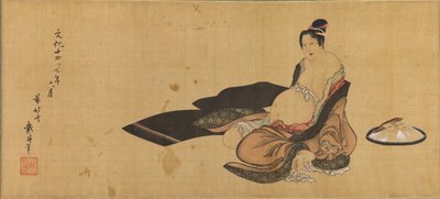 Frau in unordentlichem Outfit bei der Geburt (Detail) von Katsushika Hokusai