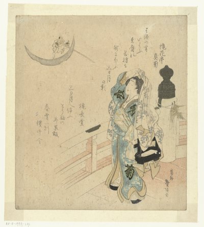 Frau auf einer Brücke, die den Mond betrachtet von Katsushika Taito II