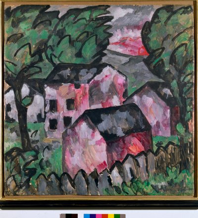 Landschaft mit roten Häusern. Gemälde von Kasimir Sewerinowitsch Malewitsch (1878-1935) 1910. Kunstmuseum Basel von Kazimir Severinovich Malevich