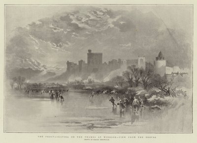 Der Frost, Schlittschuhlaufen auf der Themse bei Windsor, Blick vom Brocas von Keeley Halswelle