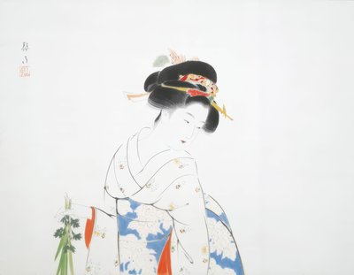 Frau mit Schwertlilien von Keigetsu Kikuchi