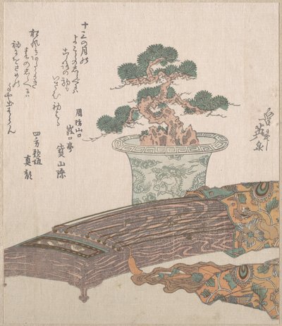 Topfkiefer und Koto (Japanische Harfe) von Keisai Eisen