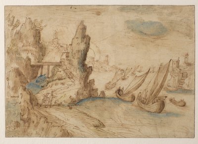 Imaginäre Küstenszene mit Fischerbooten, 1575-1633 von Kerstiaen de Keuninck