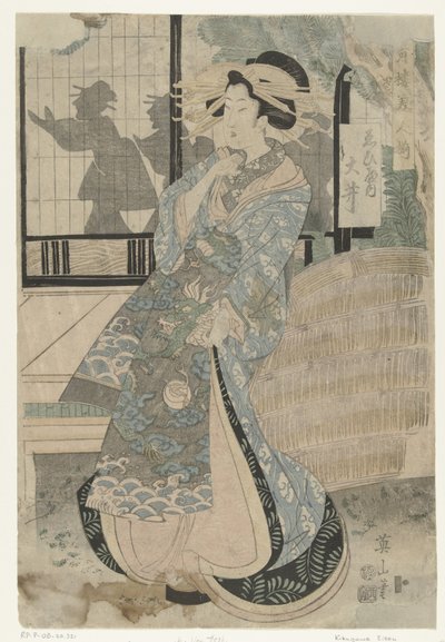 Kurtisane Oi aus dem Ebiya-Haus (Titel auf Objekt) (Serie: Schönheiten aus den Lusthäusern) (Serie: Seiro bijin soroi, Titel auf Objekt) von Kikugawa Eizan