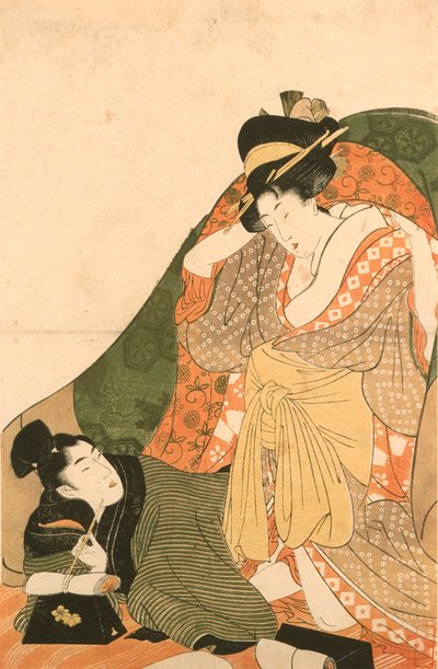 Liebende unter einem Futon; Eingangsbild zu einer erotischen Serie von Kitagawa Utamaro