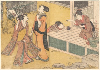 Neujahrsspiele, aus dem gedruckten Buch Blumen der vier Jahreszeiten (Shiki no hana) von Kitagawa Utamaro