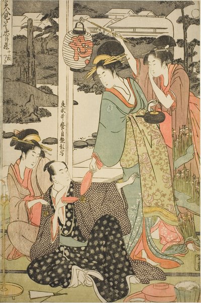 Das Chushingura-Drama parodiert von berühmten Schönheiten: Ein Satz von zwölf Drucken von Kitagawa Utamaro