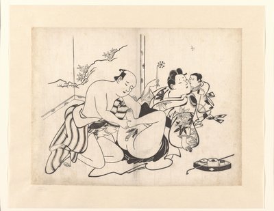 Erotische Darstellung mit Rauchutensilien und Paravent von Kiyonobu (I) , Torii