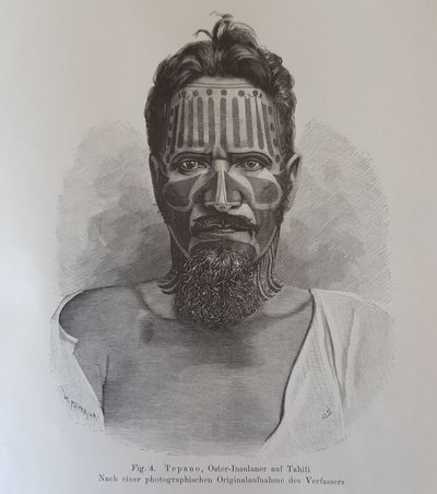 Juan Tepano, Illustration aus „Über die Tätowierung der Oster-Insulaner“ von Hjalmar Stolpe von Knut Hjalmar (after) Stolpe