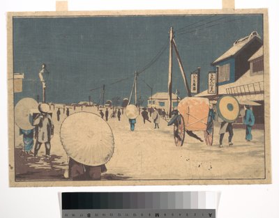 Straßenszene am Stadtrand von Edo an einem Winterabend von Kobayashi Kiyochika