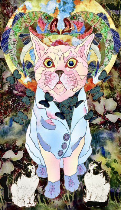 Verzauberte Katze mit Schmetterlingen von Kostyantin Malginov