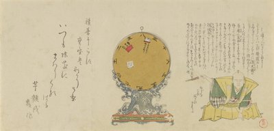 Drehbarer Kalender auf einer aufwendigen Wellenbasis mit Kaninchen von Kubo Shunman