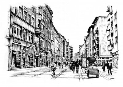 Belebte Stadtstraße Skizze von Kulik