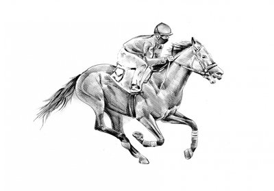 Rasendes Rennpferd und Jockey von Kulik