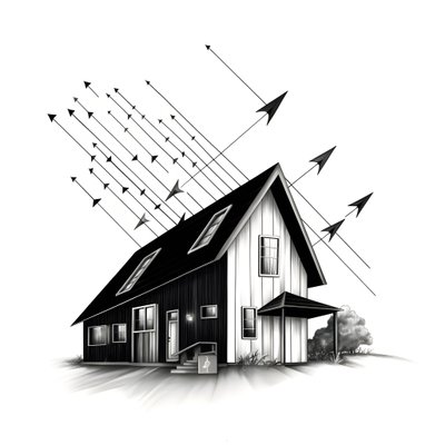 Illustration eines Hauses mit Solarpanelen, mit einem großen Pfeil dahinter, der nach rechts und oben zeigt von Kurt Heppke