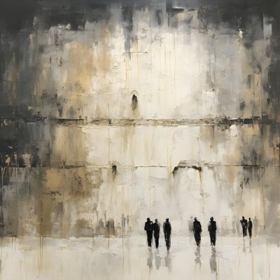 schwarz-weiß gekleidete Menschen, die mit dem Gesicht zur Wand beten von Kurt Heppke