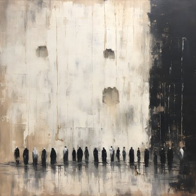 schwarz-weiß gekleidete Menschen, die mit dem Gesicht zur Wand beten von Kurt Heppke