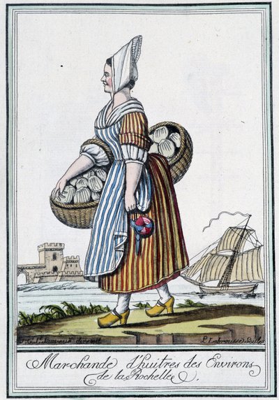 Austernhändler aus der Umgebung von La Rochelle (Charente Maritime) - in „Enzyklopädie der Reisen“ von J. Grasset St Sauveur, Deron, Paris von L.F. Labrousse