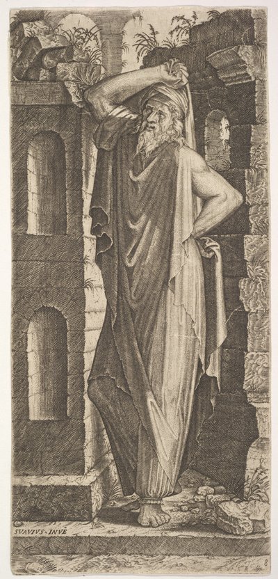 St. Philippus, stehend mit der linken Hand auf der Hüfte und der rechten Hand auf seinem... von Lambert Suavius