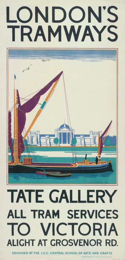 Tate Gallery, London County Council LCC Straßenbahnplakat, 1925 von Lance Cattermole