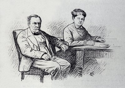 Porträt von Louis Pasteur (1822-1895), französischer Chemiker und Physiker, der seiner Frau Marie Laurent ein Verhältnis diktiert. Skizze von Lucien Laurent-Gsell (1860-1944) von Laurent Lucien Gsell