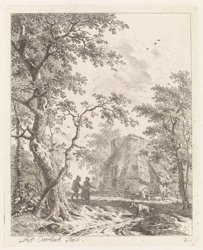 Zwei Wanderer bei einem Bauernhof von Leendert Overbeek