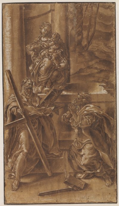 Madonna mit Kind und den Aposteln Andreas (links) und Judas (rechts) von Lelio Orsi