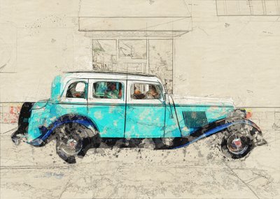 Klassisches Blaues Auto Skizze von Lembayung senja studio [Vintage Poster]