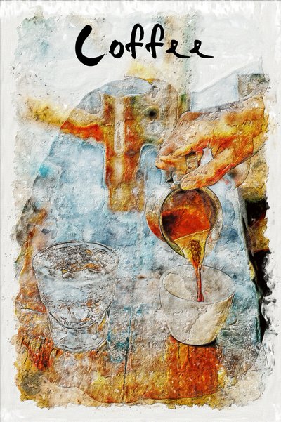 Kaffee gießen Aquarell von Lembayung senja studio [Vintage Poster]
