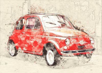 Rote Klassische Auto Skizze von Lembayung senja studio [Vintage Poster]