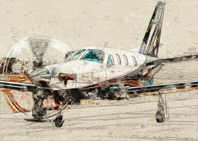 Skizze eines Vintage-Propellerflugzeugs von Lembayung senja studio [Vintage Poster]