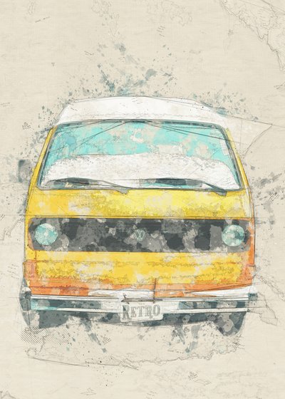 Gelber Retro Camper Van von Lembayung senja studio [Vintage Poster]