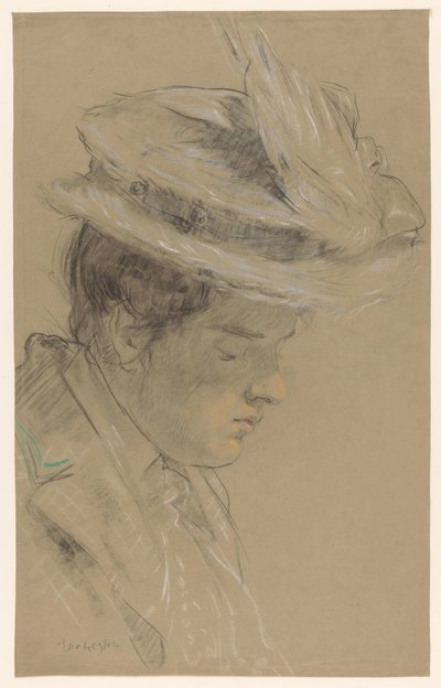 Frau mit Hut, nach unten blickend von Leo Gestel (signed by artist)