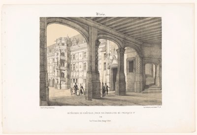Ansicht des Innenraums des Schlosses von Blois mit dem achteckigen Treppenturm von König Franz I. von Leon Auguste Asselineau