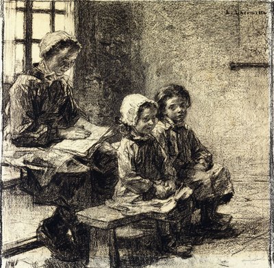 Kleine Mädchen in der Schule von Mont-Saint-Pere von Leon Augustin Lhermitte