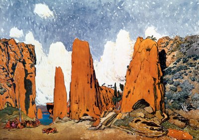 Bühnenbild für eine Ballets Russes Produktion von Ravels Daphnis et Chloe, 1912 von Leon Bakst