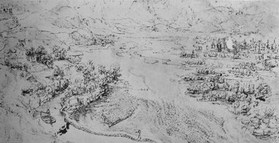 Ein breiter Fluss mit einem Kanal daneben, ca. 1480 1945 von Leonardo da Vinci