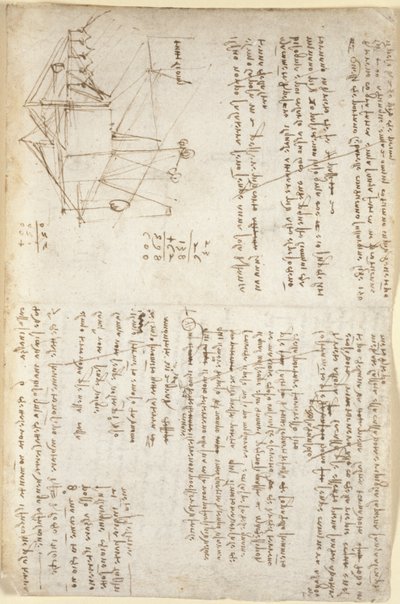 Notizen und schematische Skizze eines mechanischen Baggers in Perspektive (seitlich), ca. 1503-5 von Leonardo da Vinci